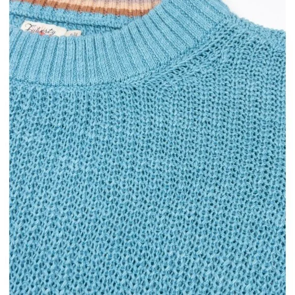 Faherty Miramar Linen Sweater Women's Small Aqua Blue Crew Neck Long Sleeve - Picture 8 of 13
